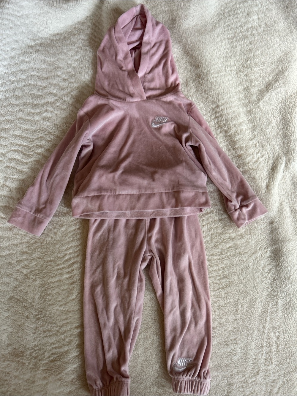 Nike Girls Dusty Pink Hooded Velour Pajama Set